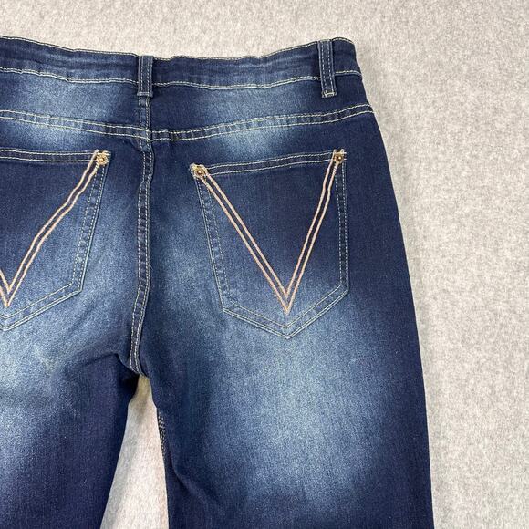 Bootcut Jeans Dark Wash Blue Womens L Mid Rise Stretch Denim 5-Pocket Slim Fit - Picture 3 of 10